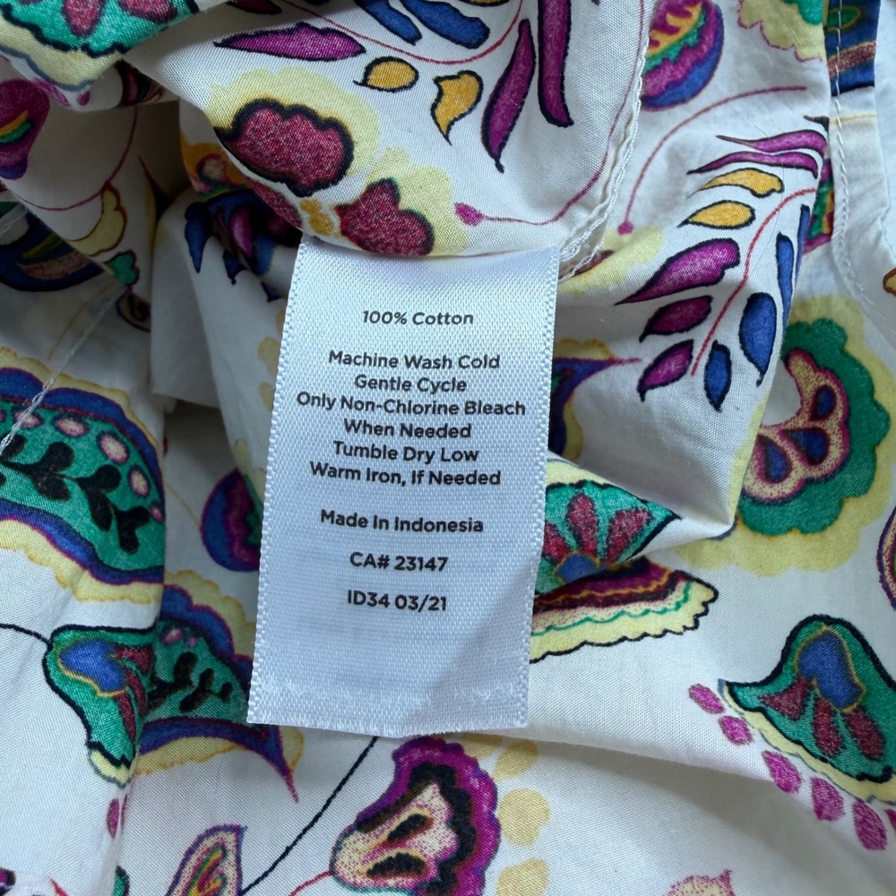 Talbots Petite Medium Paisley Cotton Button Down Shirt White Multi Color Boho - Picture 5 of 8